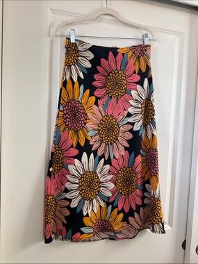 Rachel Zoe Black Midi Skirt with Pink, Yellow, White & Blue Floral Print